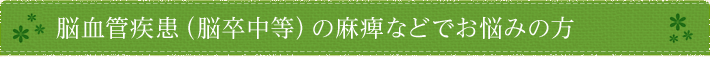 脳血管疾患（脳卒中等）の麻痺などでお悩みの方